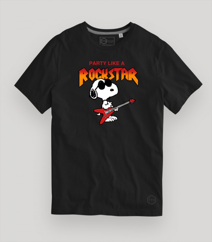 Camiseta tys negra Snoopy Party Like a Rockstar