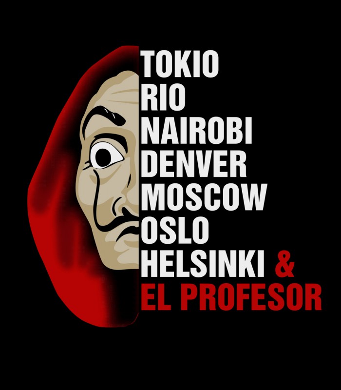 Camiseta tys Máscara Dalí Nombres Casa de Papel el Profesor