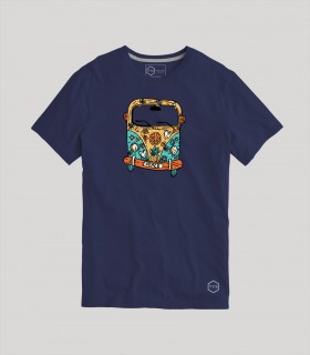 Camiseta TYS Manga Corta Color Azul Marino Furgoneta Hippie Peace