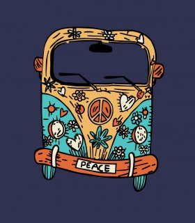 Camiseta TYS Manga Corta Color Azul Marino Furgoneta Hippie Peace