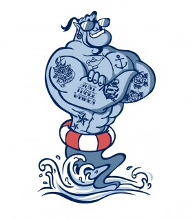 Camiseta TYS Manga Corta Blanca Diseño Genio Tatuado de Película Aladdin en Verano con Salvavidas