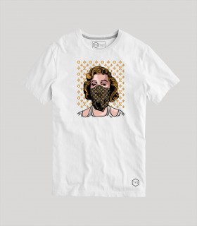 Camiseta TYS Manga Corta Blanca Diseño Marilyn Monroe Louis Vuiton con Mascarilla