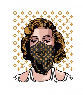 Camiseta TYS Manga Corta Blanca Diseño Marilyn Monroe Louis Vuiton con Mascarilla