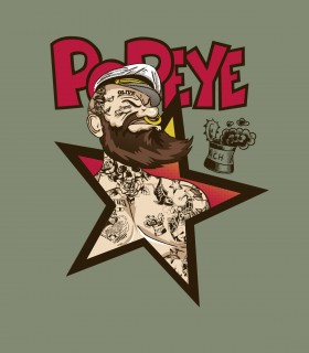Camiseta TYS Manga Corta Kaki Popeye Tatuado Espinaca Estrella Comics