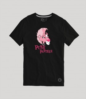 Camiseta TYS Manga Corta Negra Punk Panther Pantera Rosa Dibujo Animado
