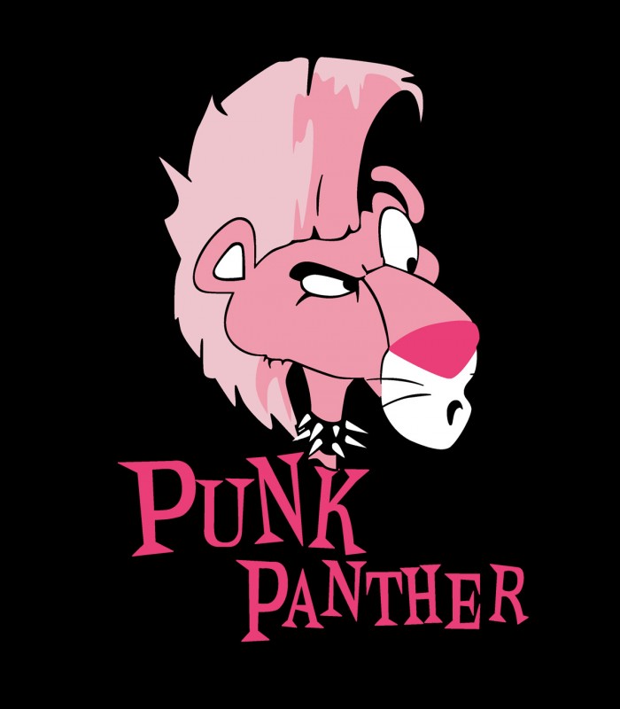 Camiseta TYS Manga Corta Negra Punk Panther Pantera Rosa Dibujo Animado