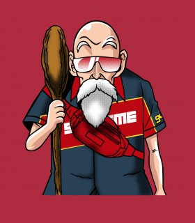 Camiseta TYS manga corta roja Maestro Roshi Dragon Ball Z con camisa supreme gafas y cartera