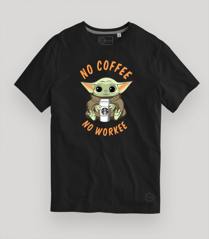 Camiseta negra Baby Yoda No Coffee No workee