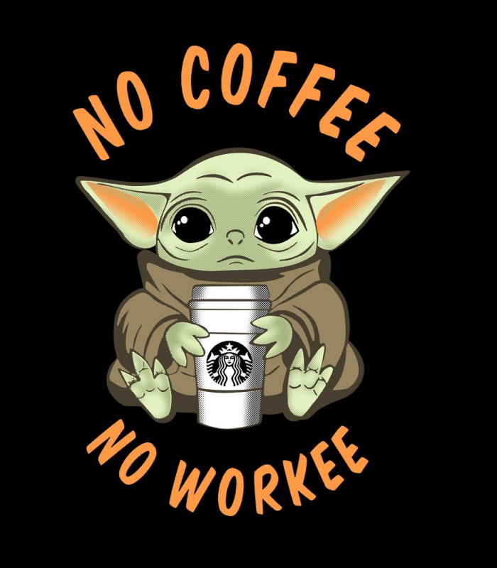 Camiseta negra Baby Yoda No Coffee No workee
