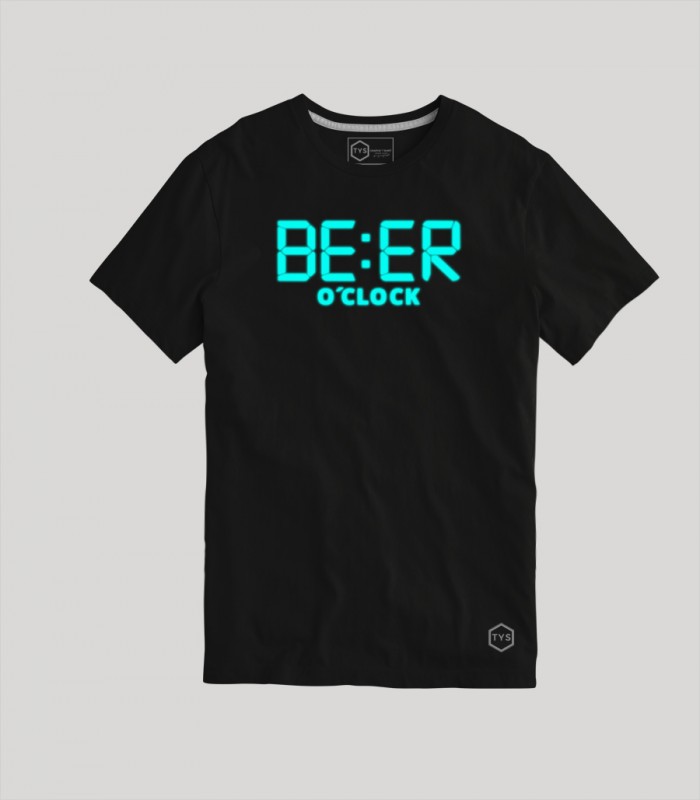 Camiseta TYS manga corta beer O clock reloj digital divertida