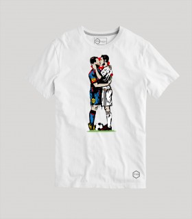 Camiseta TYS unisex manga corta beso futbol BLANCA
