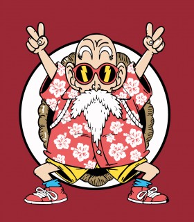 Camiseta roja Maestro Roshi Dragon Ball Hawaii Playa
